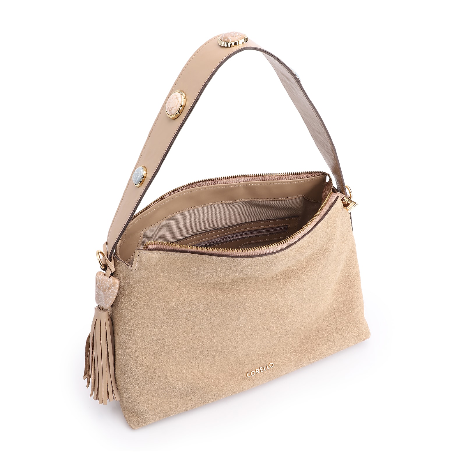 Bolsa Hobo Couro Camurça Bege