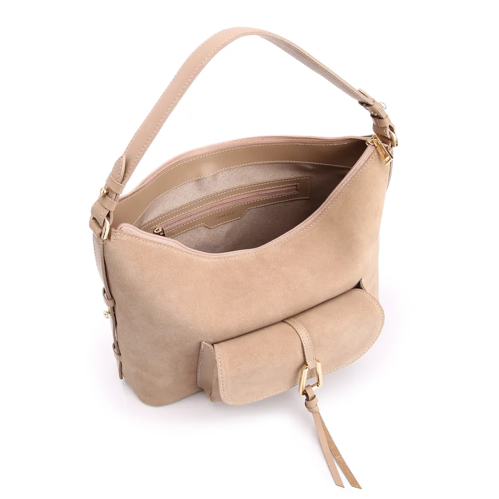 Bolsa Hobo Couro Camurça/Couro Bege - imagem 4