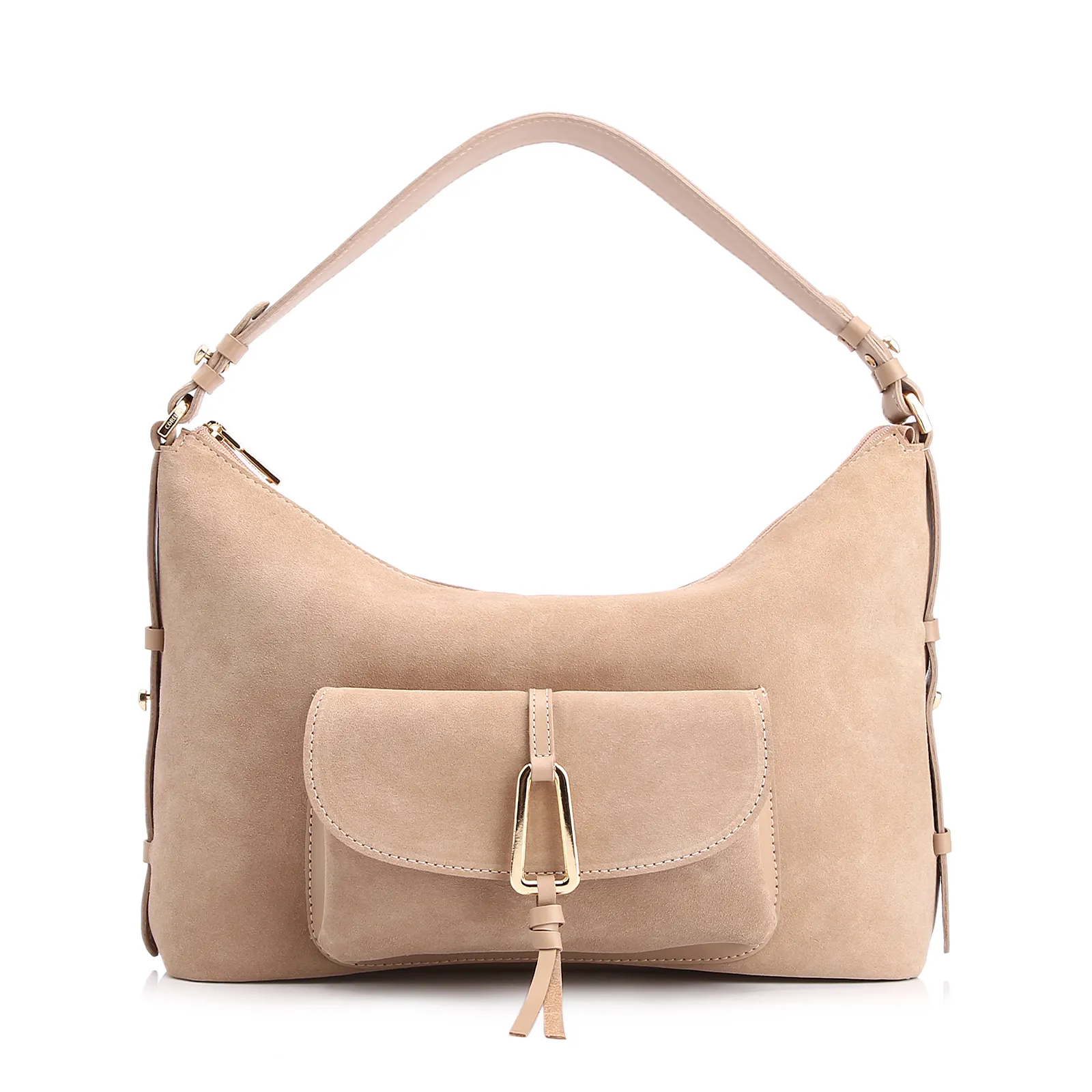 Bolsa Hobo Couro Camurça/Couro Bege