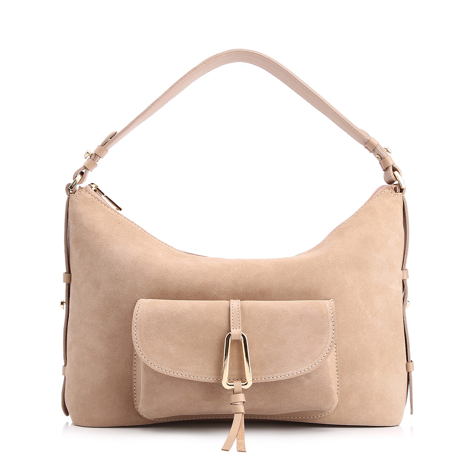 Bolsa Hobo Couro Camurça/Couro Bege