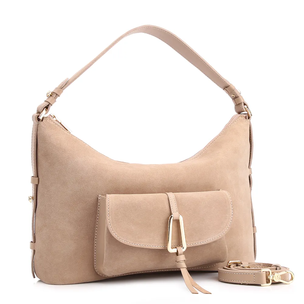 Bolsa Hobo Couro Camurça/Couro Bege - imagem 2