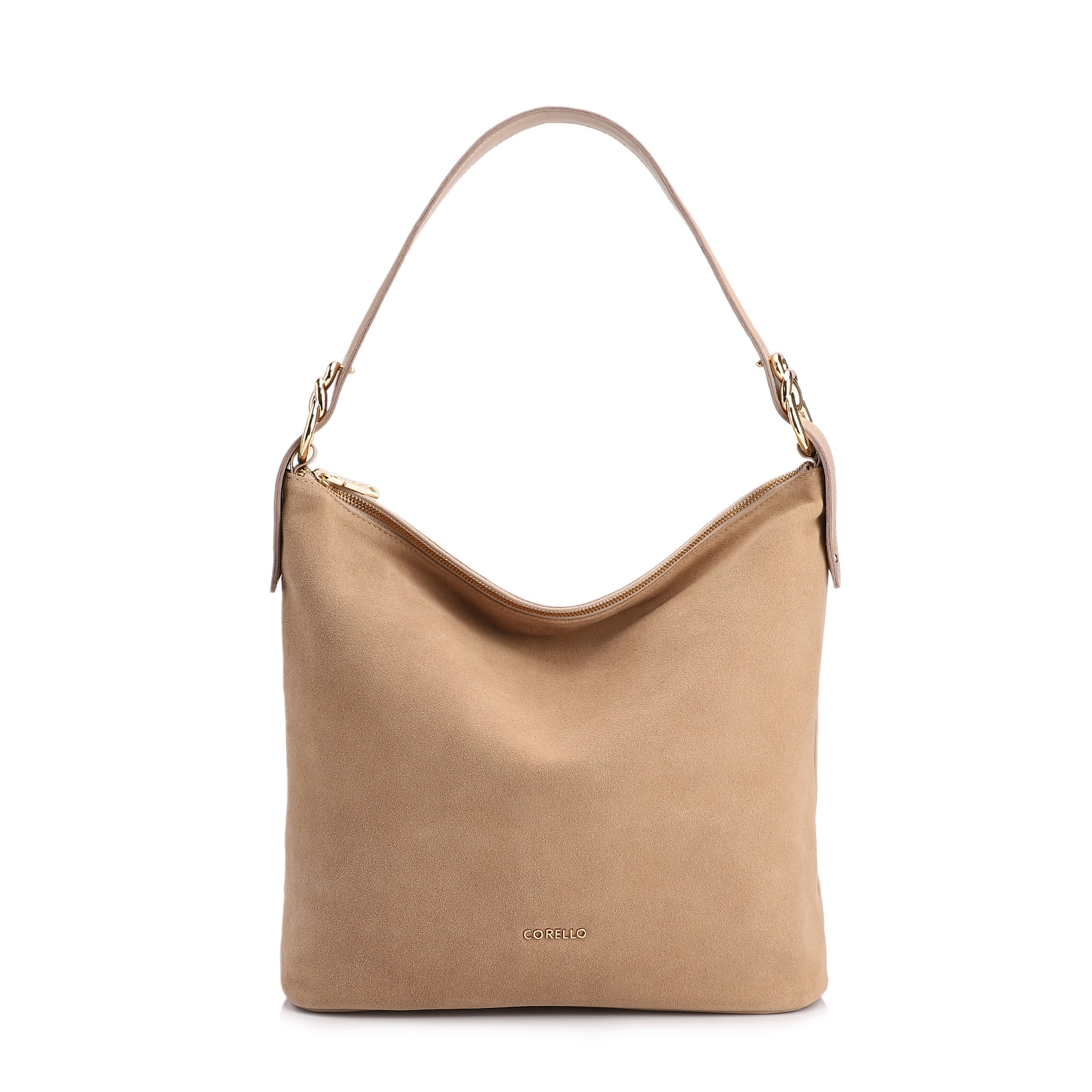 Bolsa Hobo Couro Camurça/Couro Bege