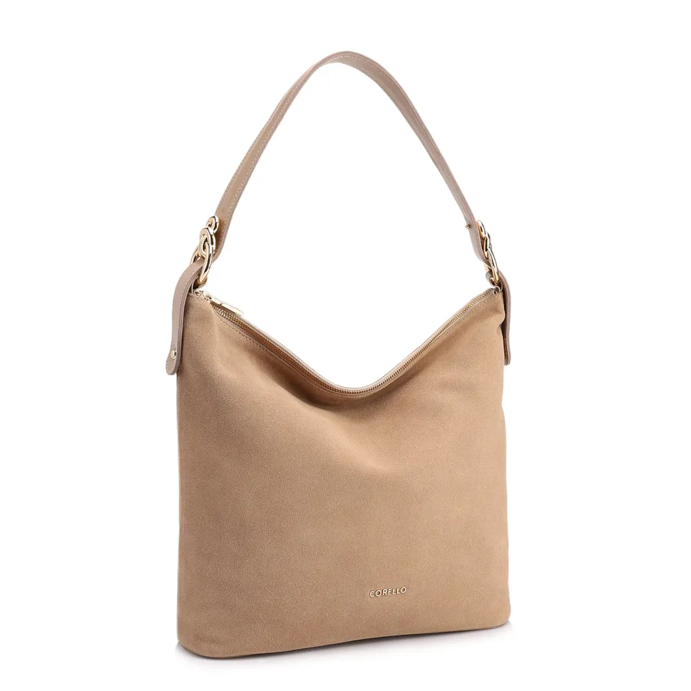 Bolsa Hobo Couro Camurça/Couro Bege - imagem 3
