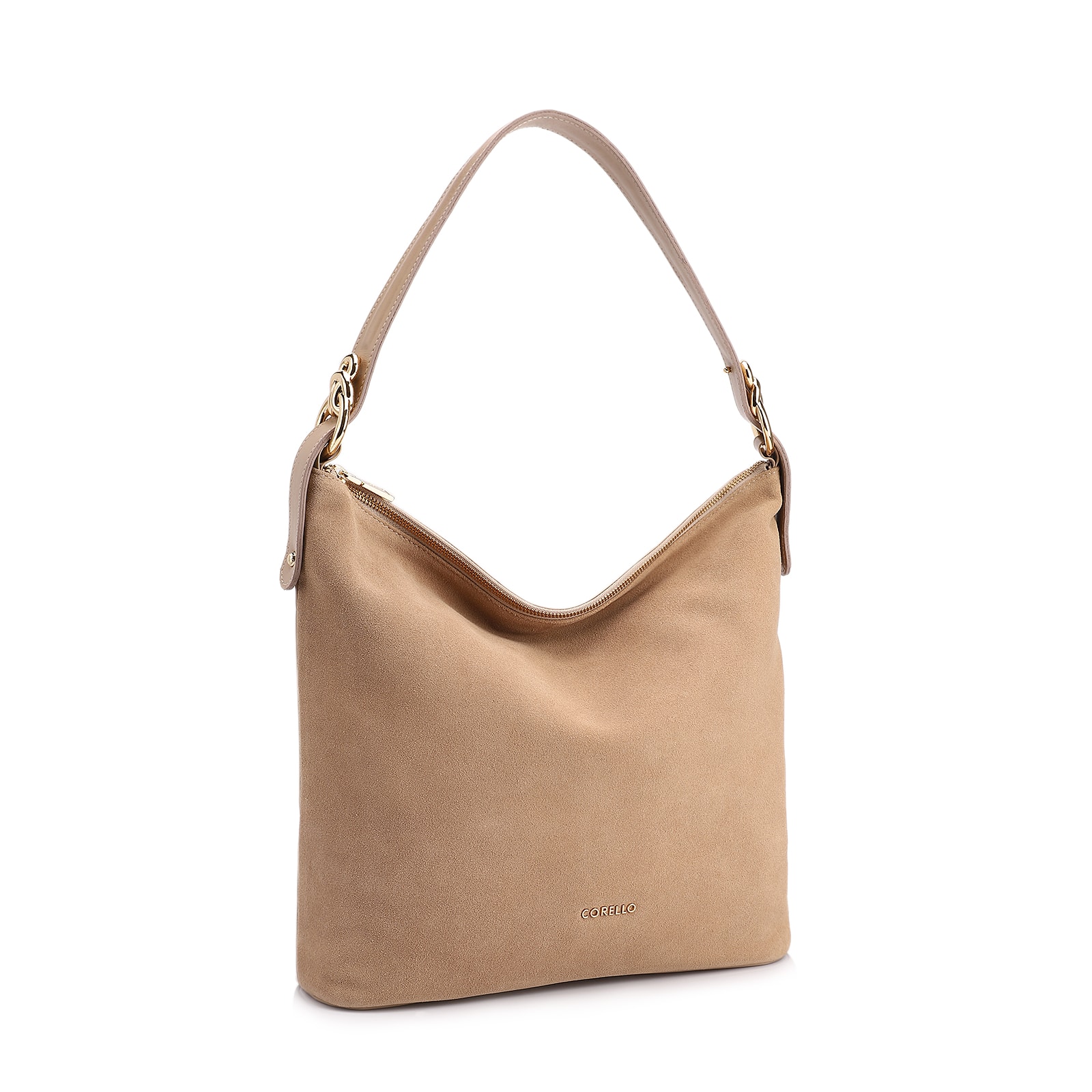 Bolsa Hobo Couro Camurça/Couro Bege