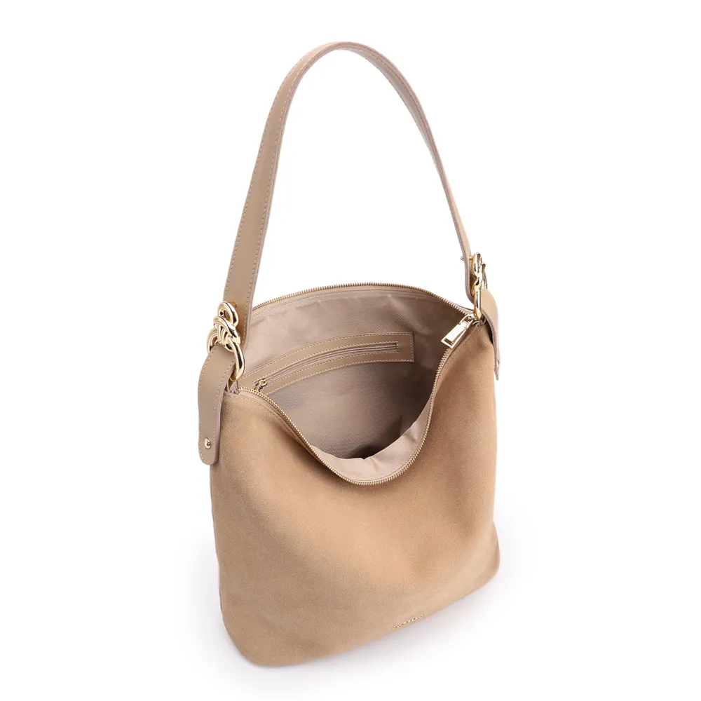 Bolsa Hobo Couro Camurça/Couro Bege - imagem 5