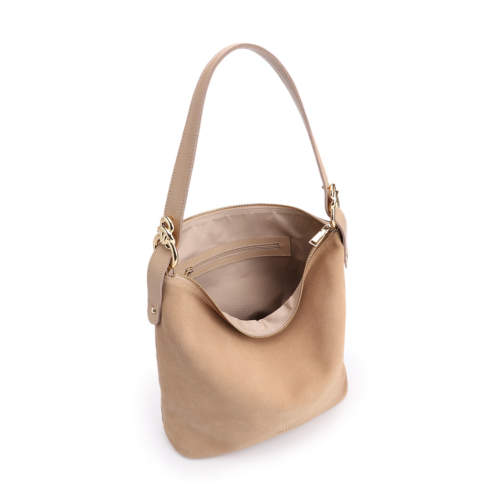 Bolsa Hobo Couro Camurça/Couro Bege