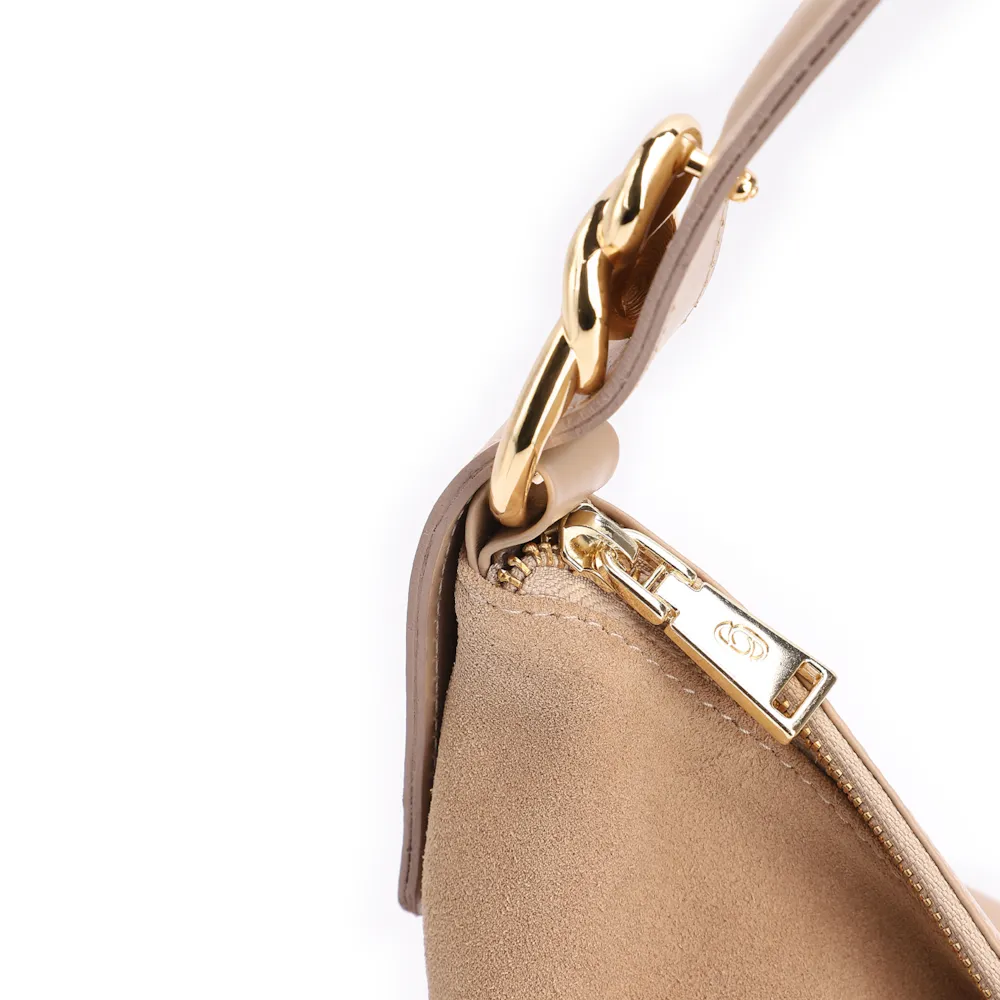 Bolsa Hobo Couro Camurça/Couro Bege - imagem 6