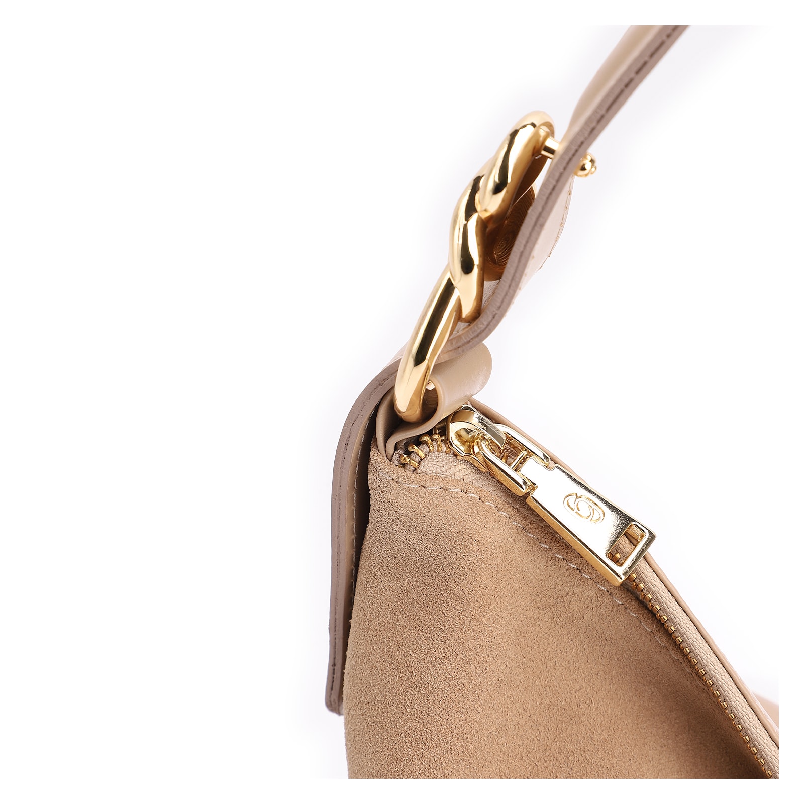 Bolsa Hobo Couro Camurça/Couro Bege