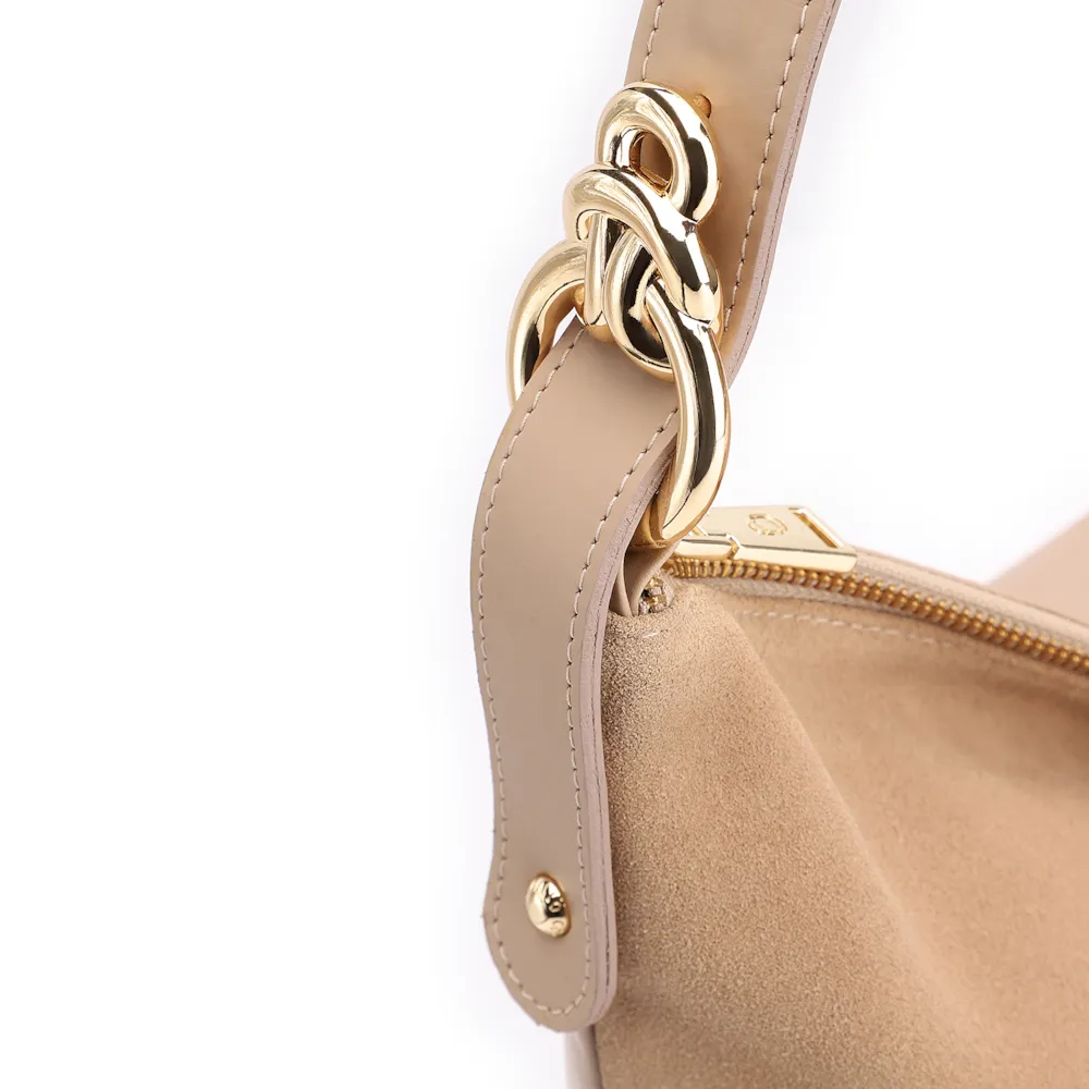 Bolsa Hobo Couro Camurça/Couro Bege - imagem 8