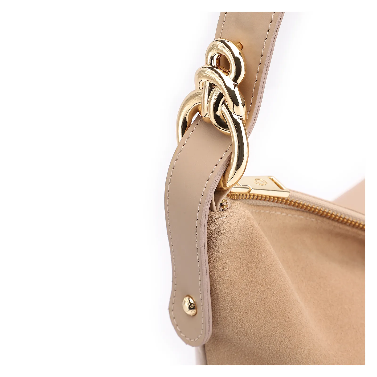 Bolsa Hobo Couro Camurça/Couro Bege