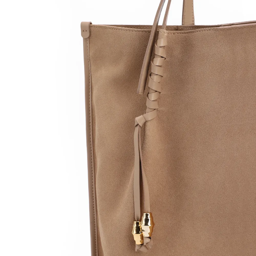 Bolsa Hobo Couro Camurça/Couro Bege - imagem 5