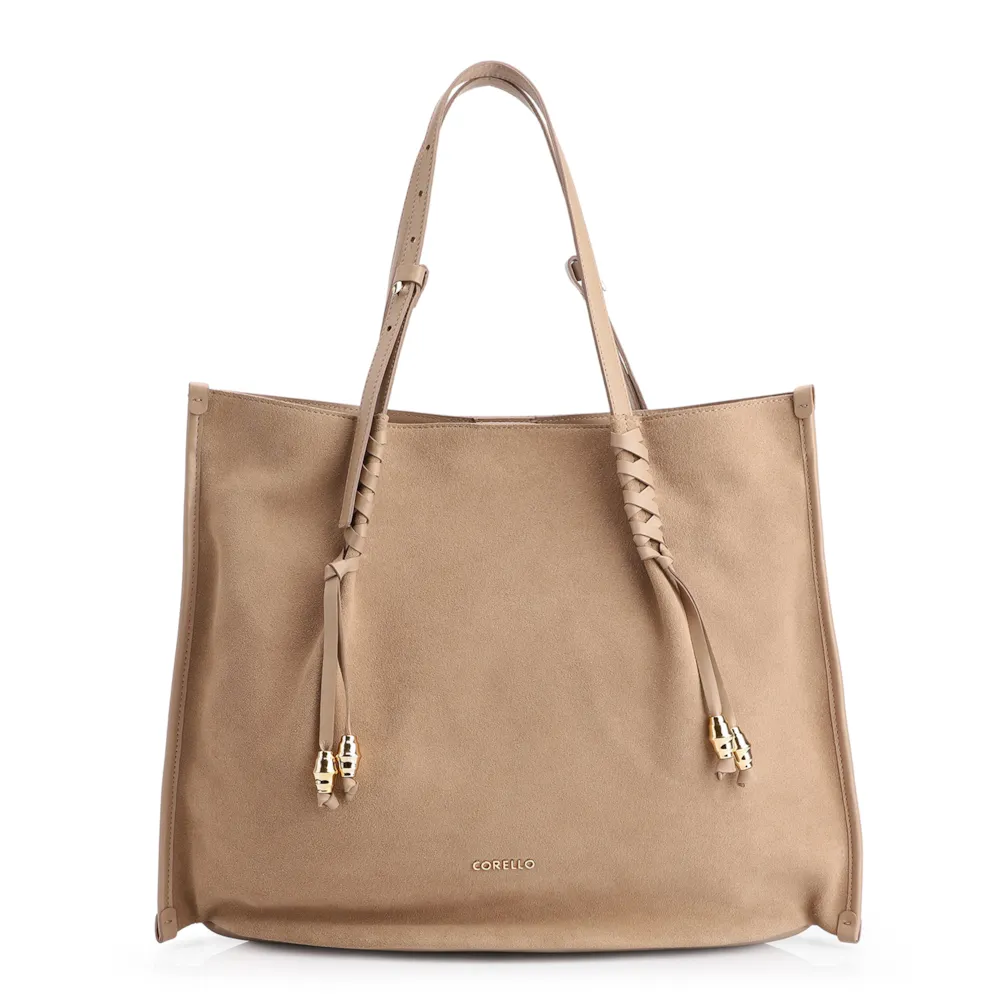 Bolsa Hobo Couro Camurça/Couro Bege