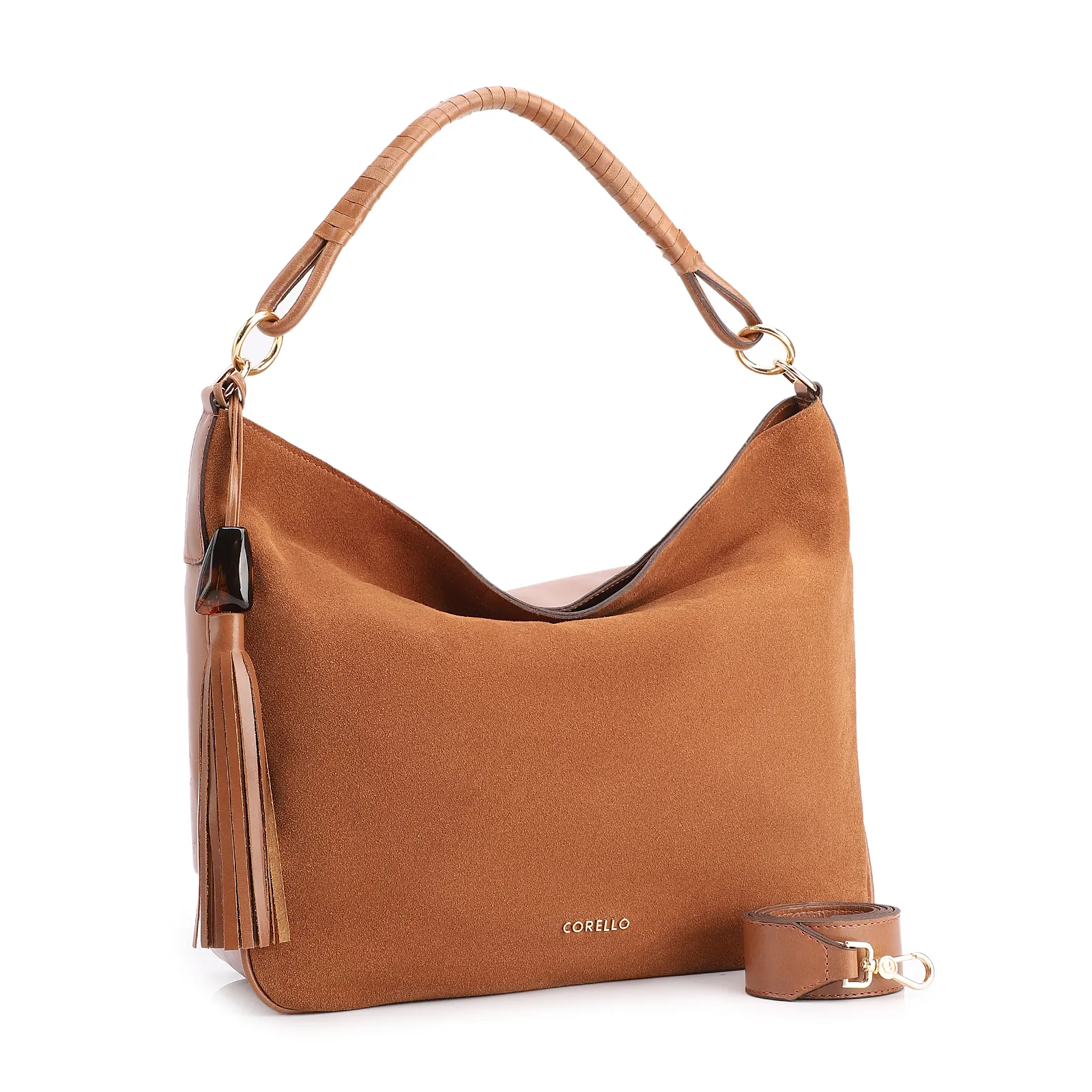 Bolsa Hobo Couro Camurça/Couro Marrom