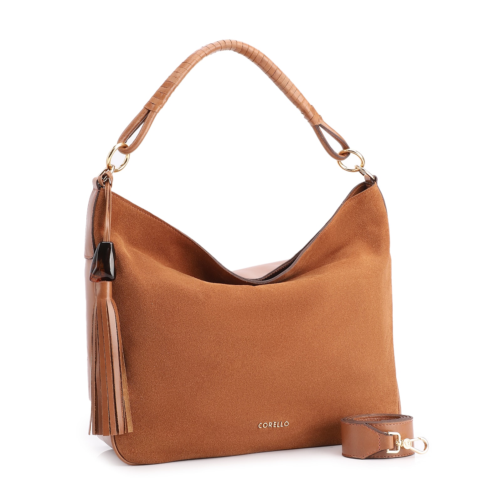 Bolsa Hobo Couro Camurça/Couro Marrom