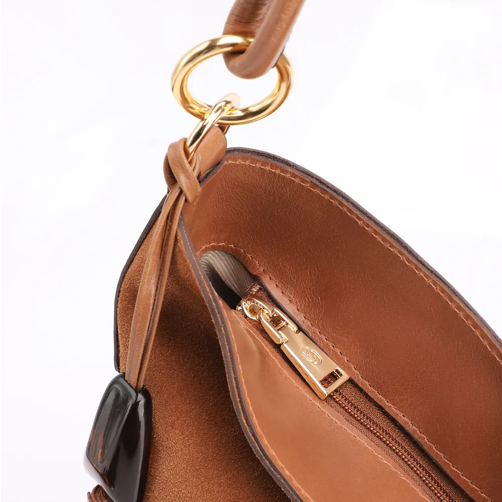 Bolsa Hobo Couro Camurça/Couro Marrom - imagem 6