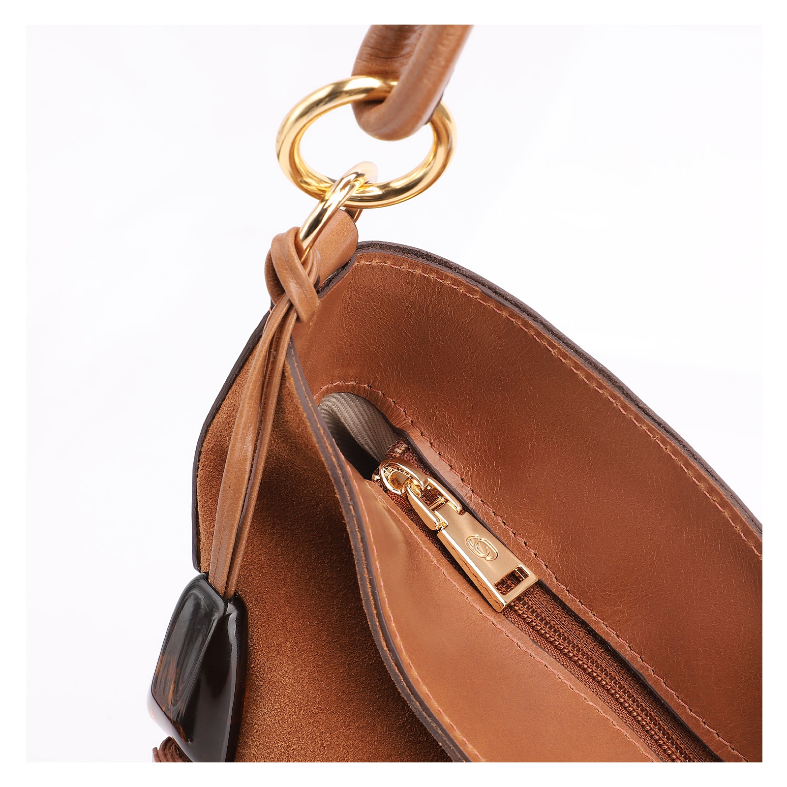 Bolsa Hobo Couro Camurça/Couro Marrom