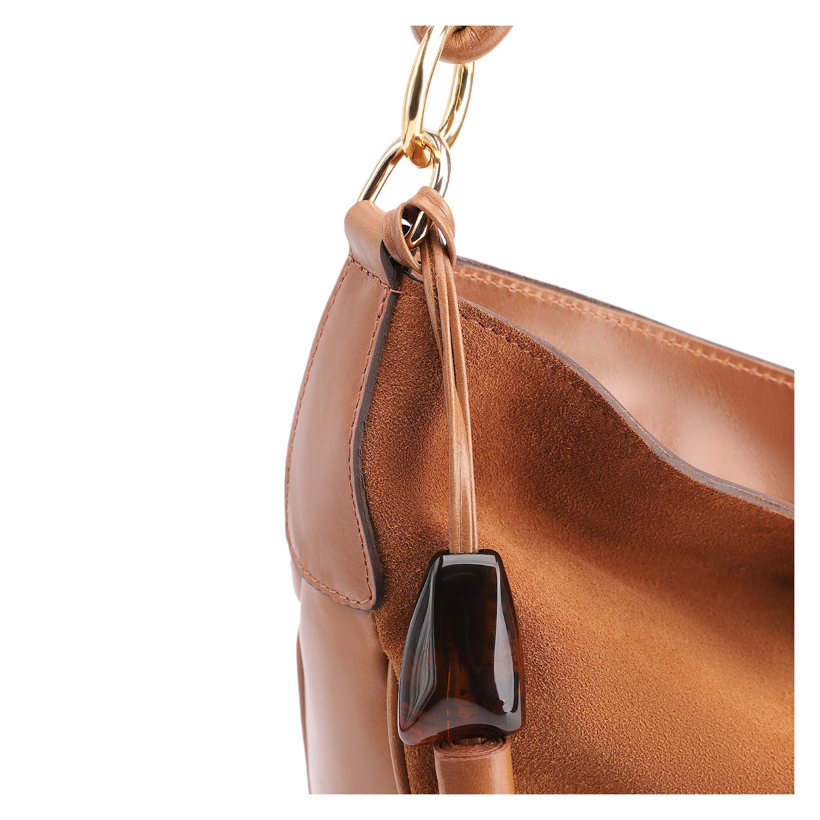 Bolsa Hobo Couro Camurça/Couro Marrom