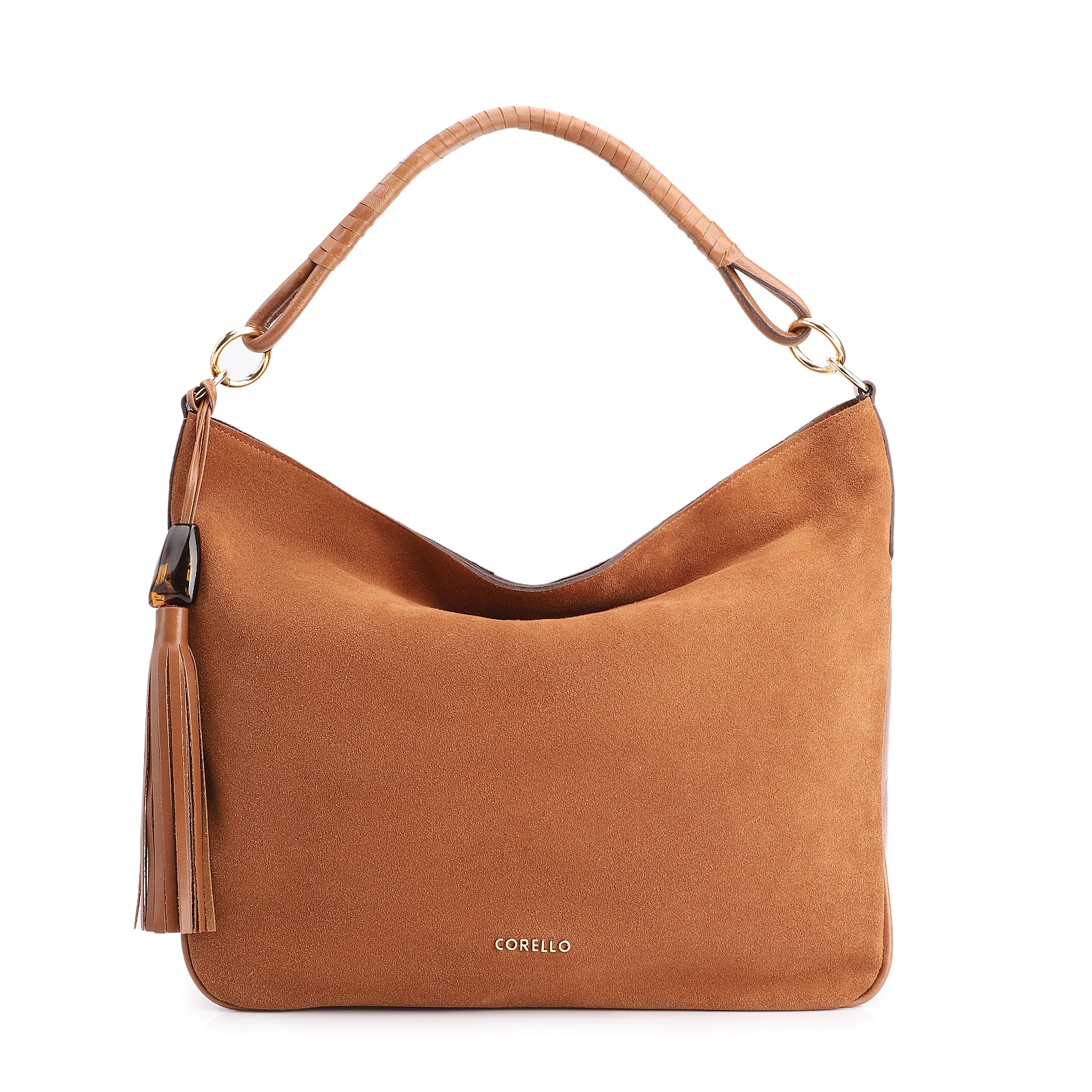 Bolsa Hobo Couro Camurça/Couro Marrom