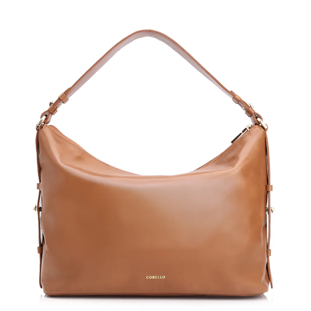 Bolsa Hobo Couro Camurça/Couro Marrom Claro - imagem 3