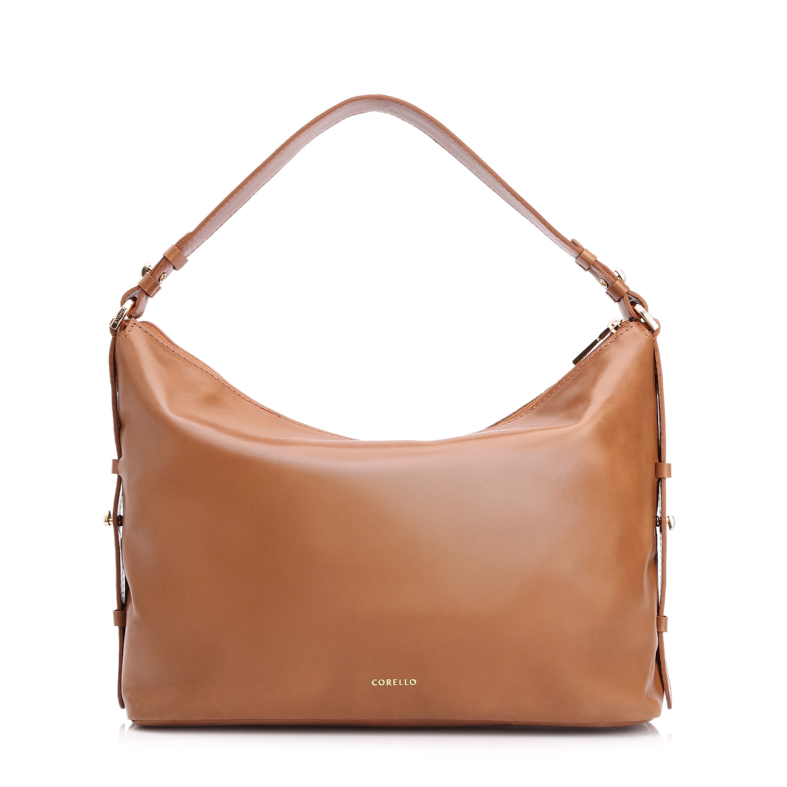 Bolsa Hobo Couro Camurça/Couro Marrom Claro