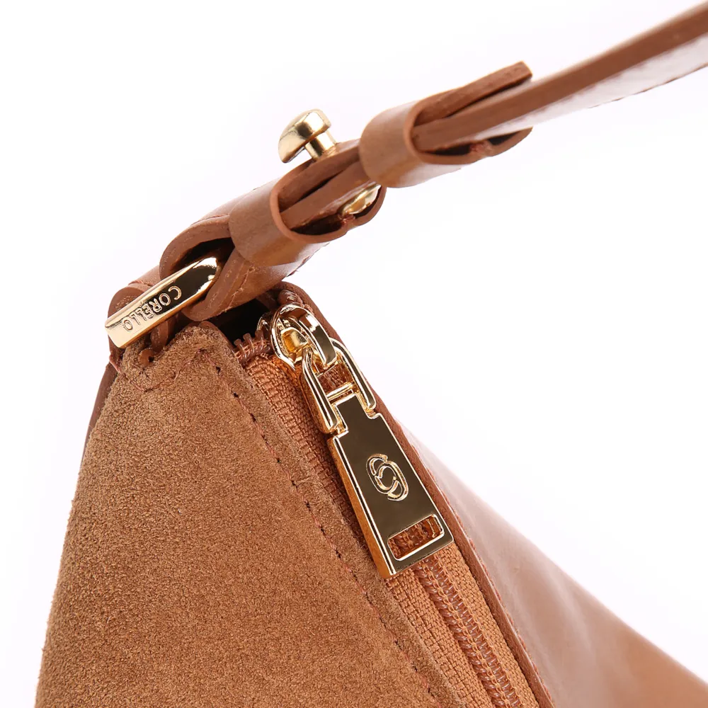 Bolsa Hobo Couro Camurça/Couro Marrom Claro - imagem 5