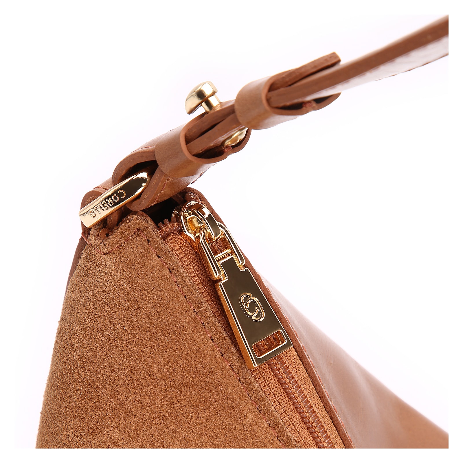 Bolsa Hobo Couro Camurça/Couro Marrom Claro