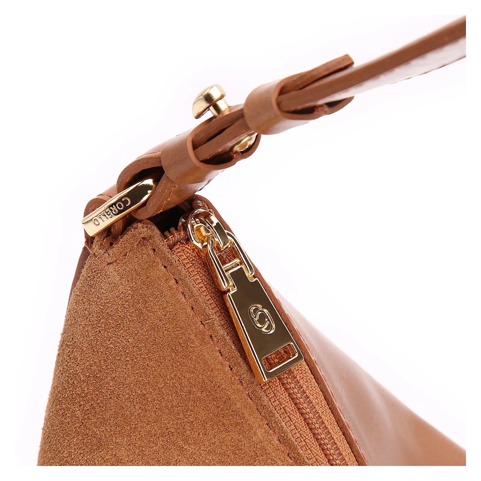Bolsa Hobo Couro Camurça/Couro Marrom Claro