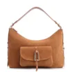 Bolsa Hobo Couro Camurça/Couro Marrom Claro - imagem 1
