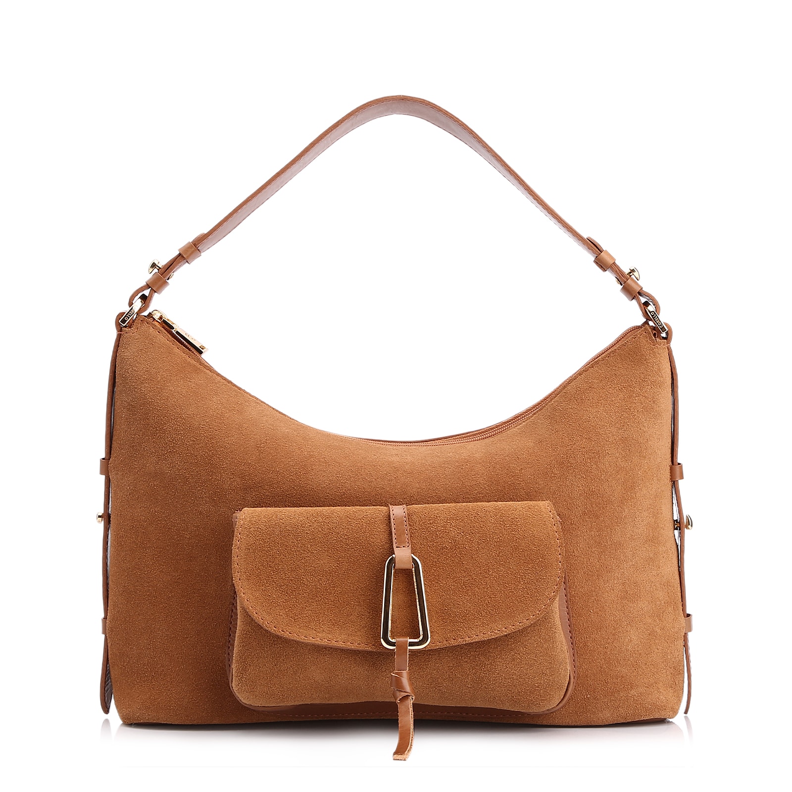 Bolsa Hobo Couro Camurça/Couro Marrom Claro
