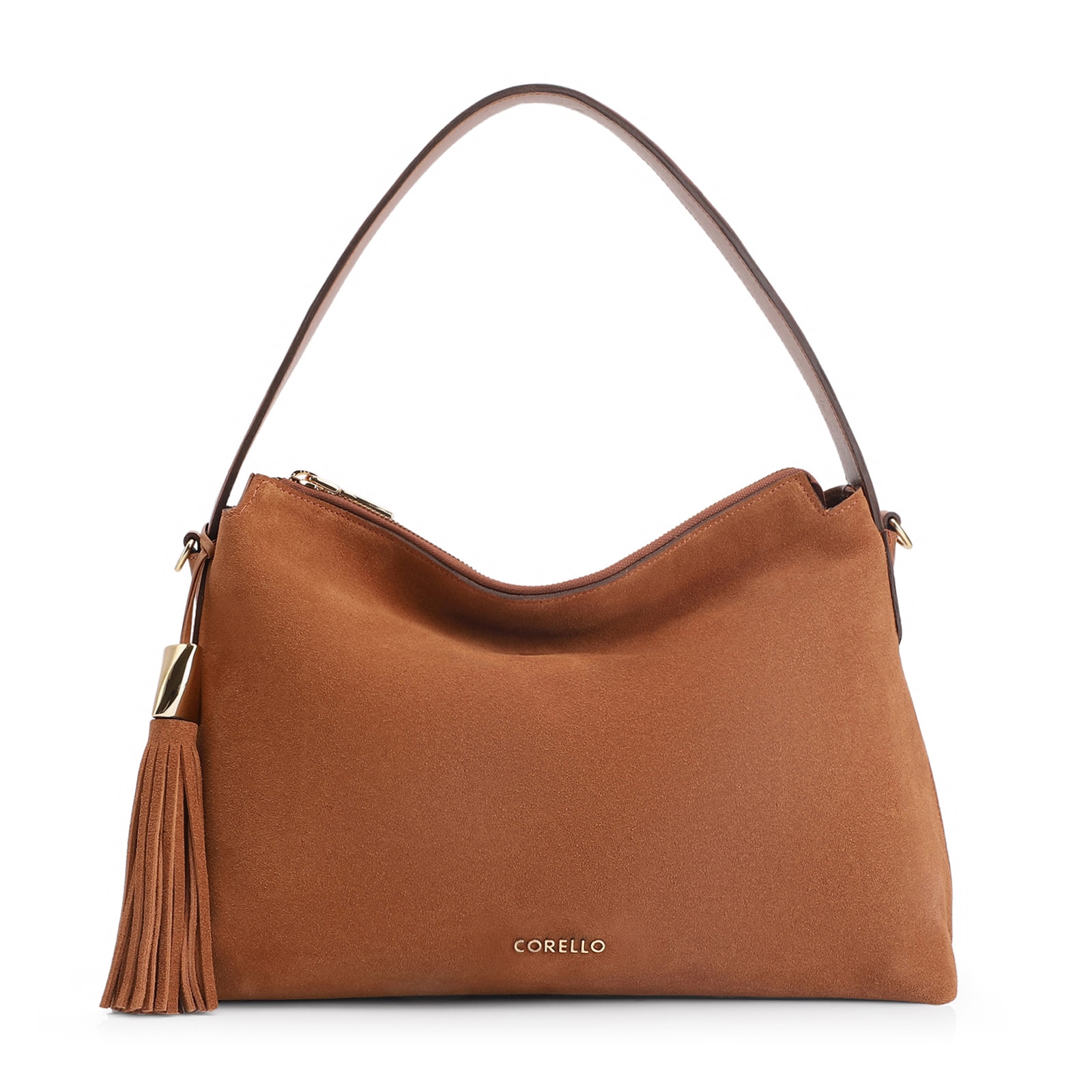 Bolsa Hobo Couro Camurça/Couro Marrom Claro