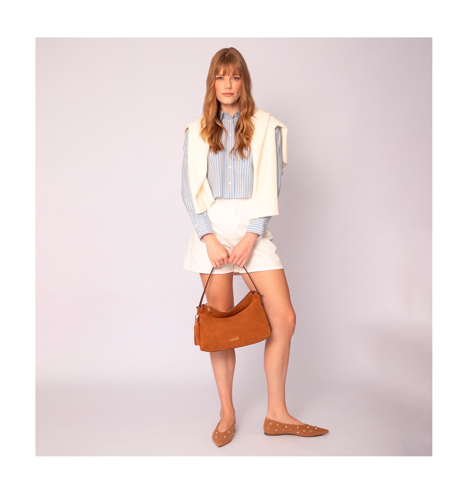 Bolsa Hobo Couro Camurça/Couro Marrom Claro