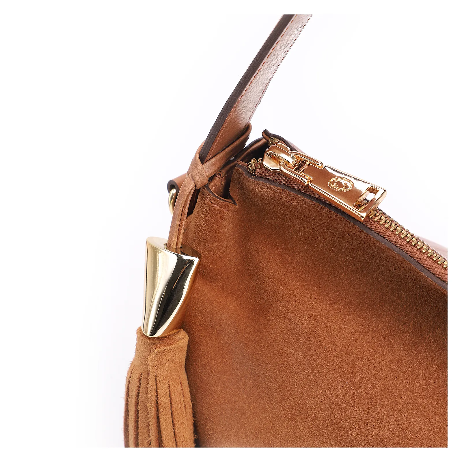 Bolsa Hobo Couro Camurça/Couro Marrom Claro