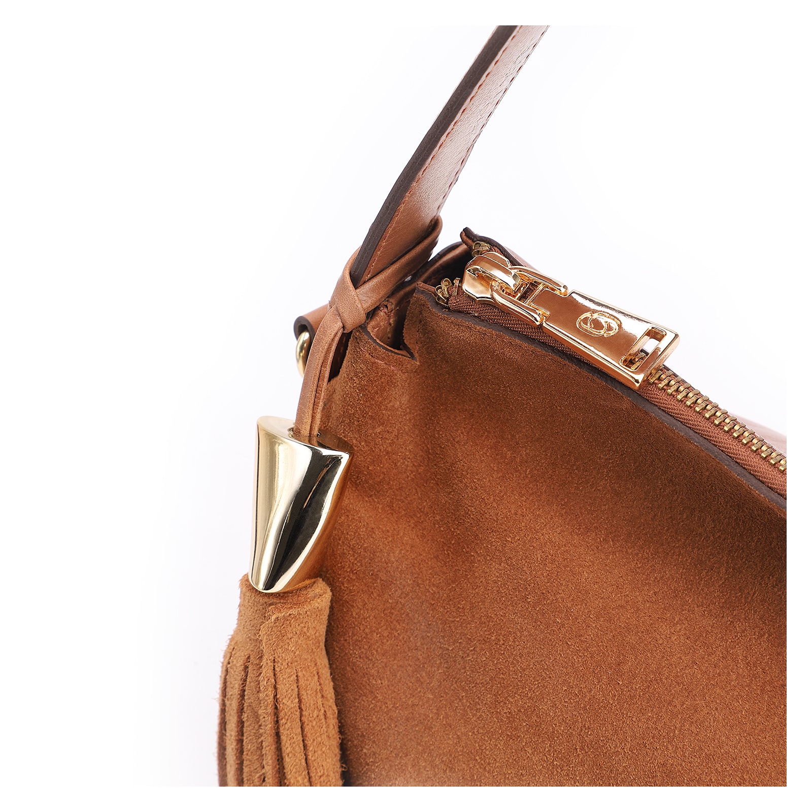 Bolsa Hobo Couro Camurça/Couro Marrom Claro