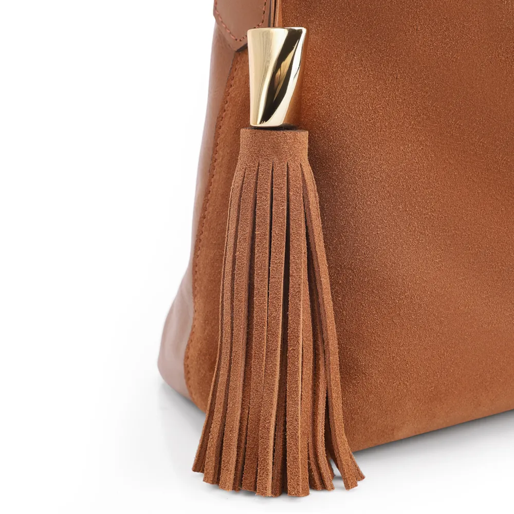Bolsa Hobo Couro Camurça/Couro Marrom Claro - imagem 8