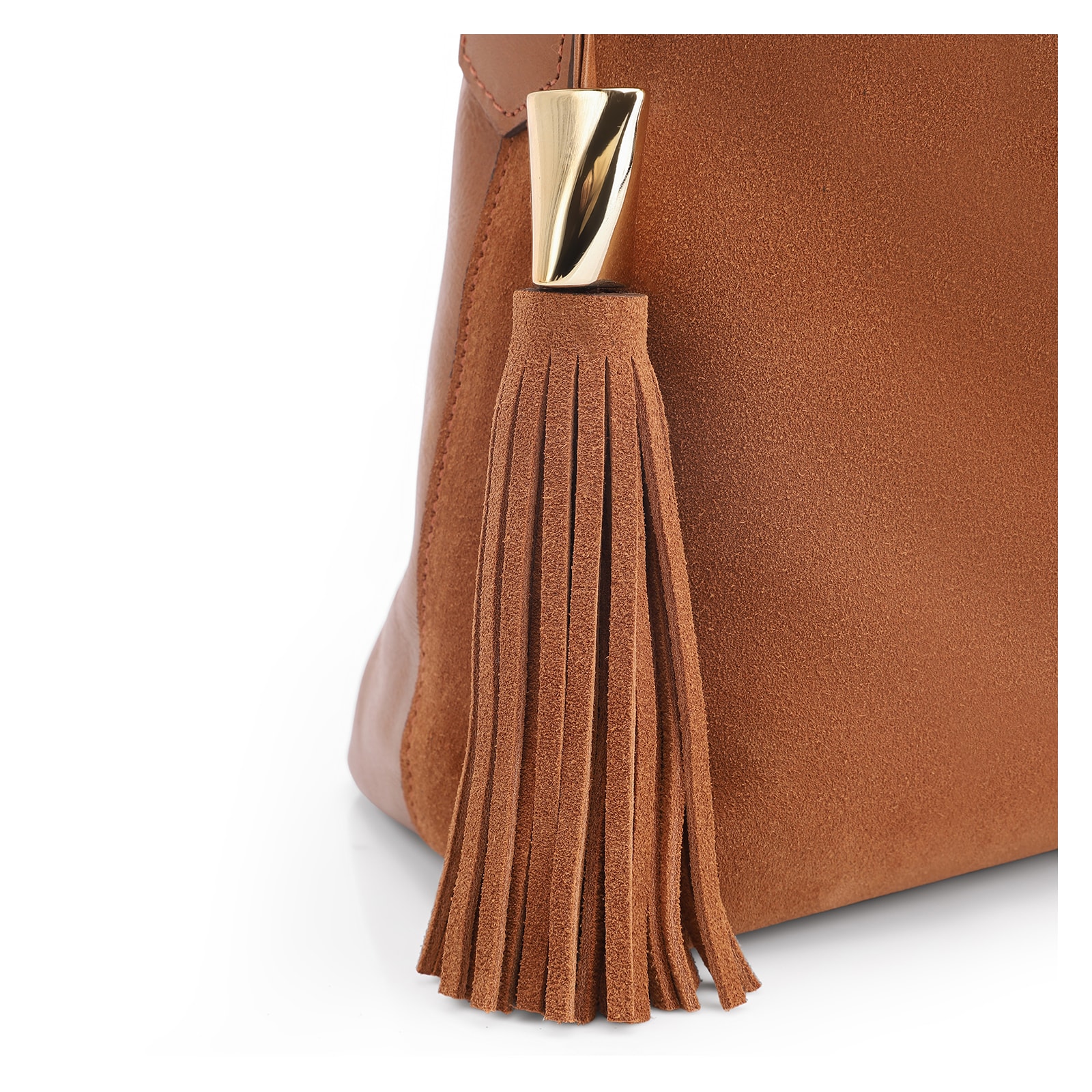 Bolsa Hobo Couro Camurça/Couro Marrom Claro