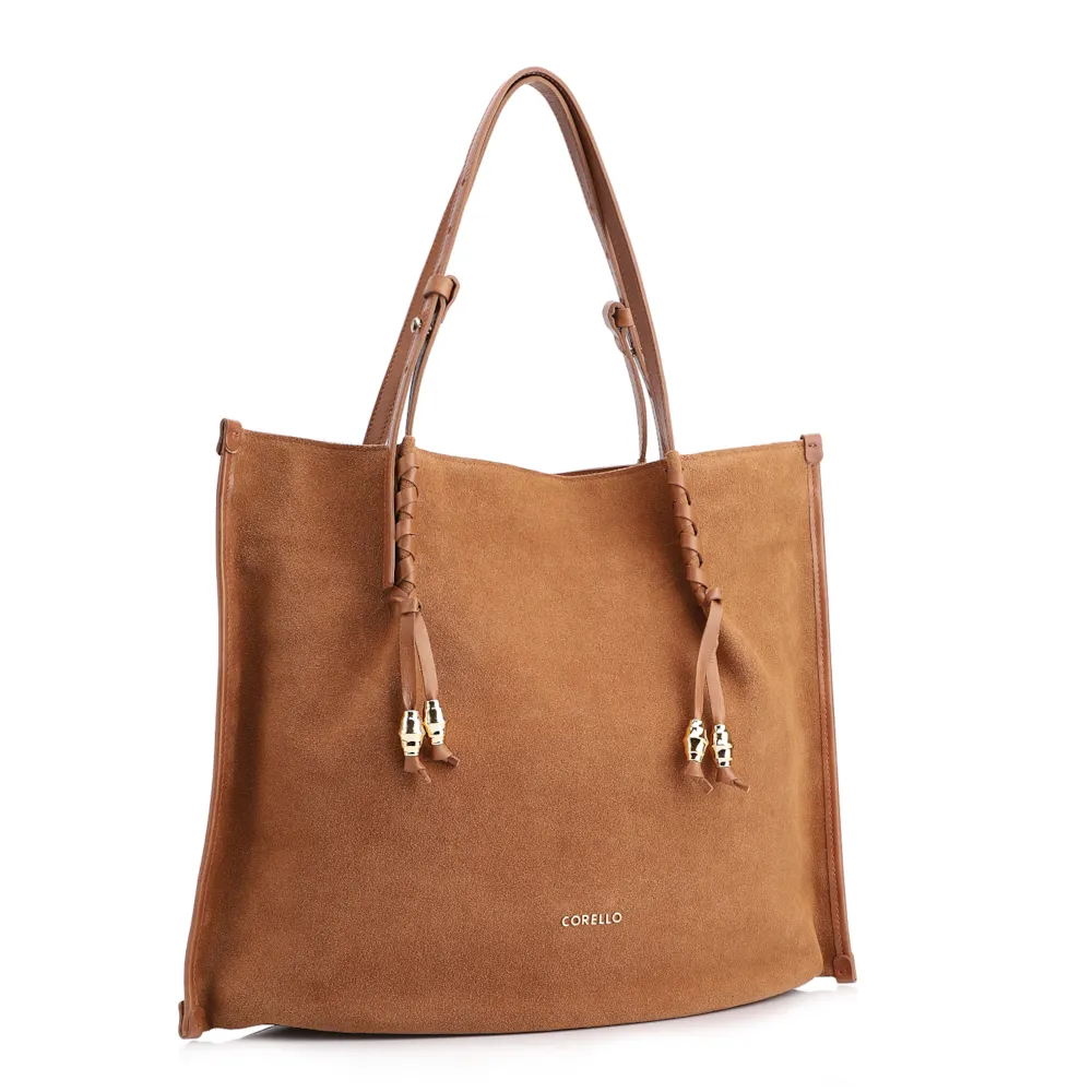 Bolsa Hobo Couro Camurça/Couro Marrom Claro - imagem 3