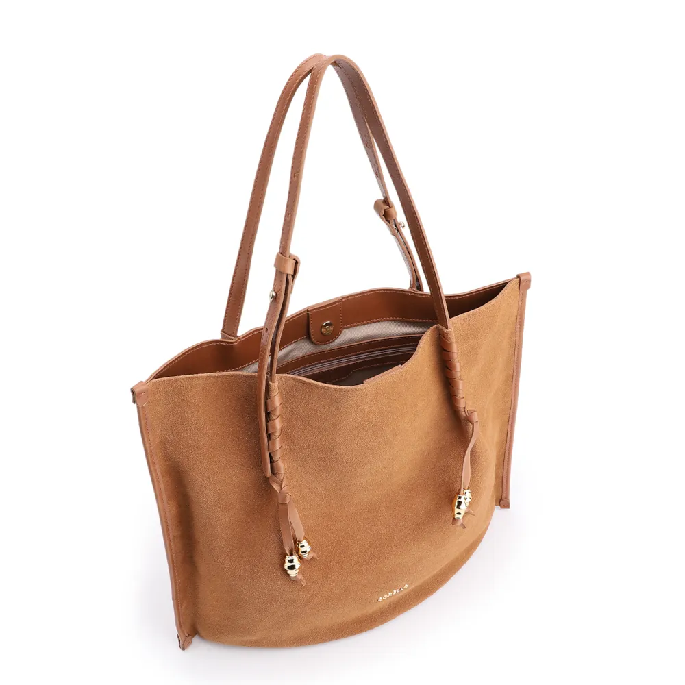 Bolsa Hobo Couro Camurça/Couro Marrom Claro - imagem 5