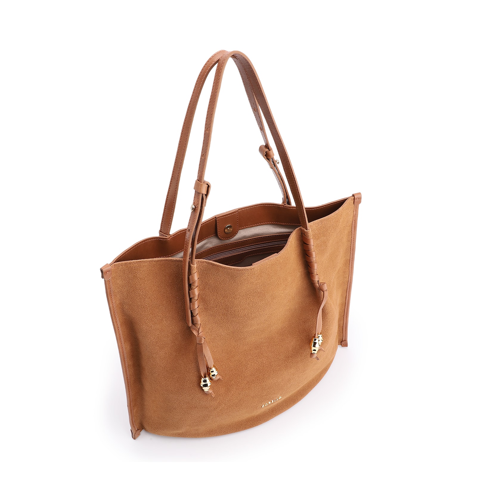 Bolsa Hobo Couro Camurça/Couro Marrom Claro