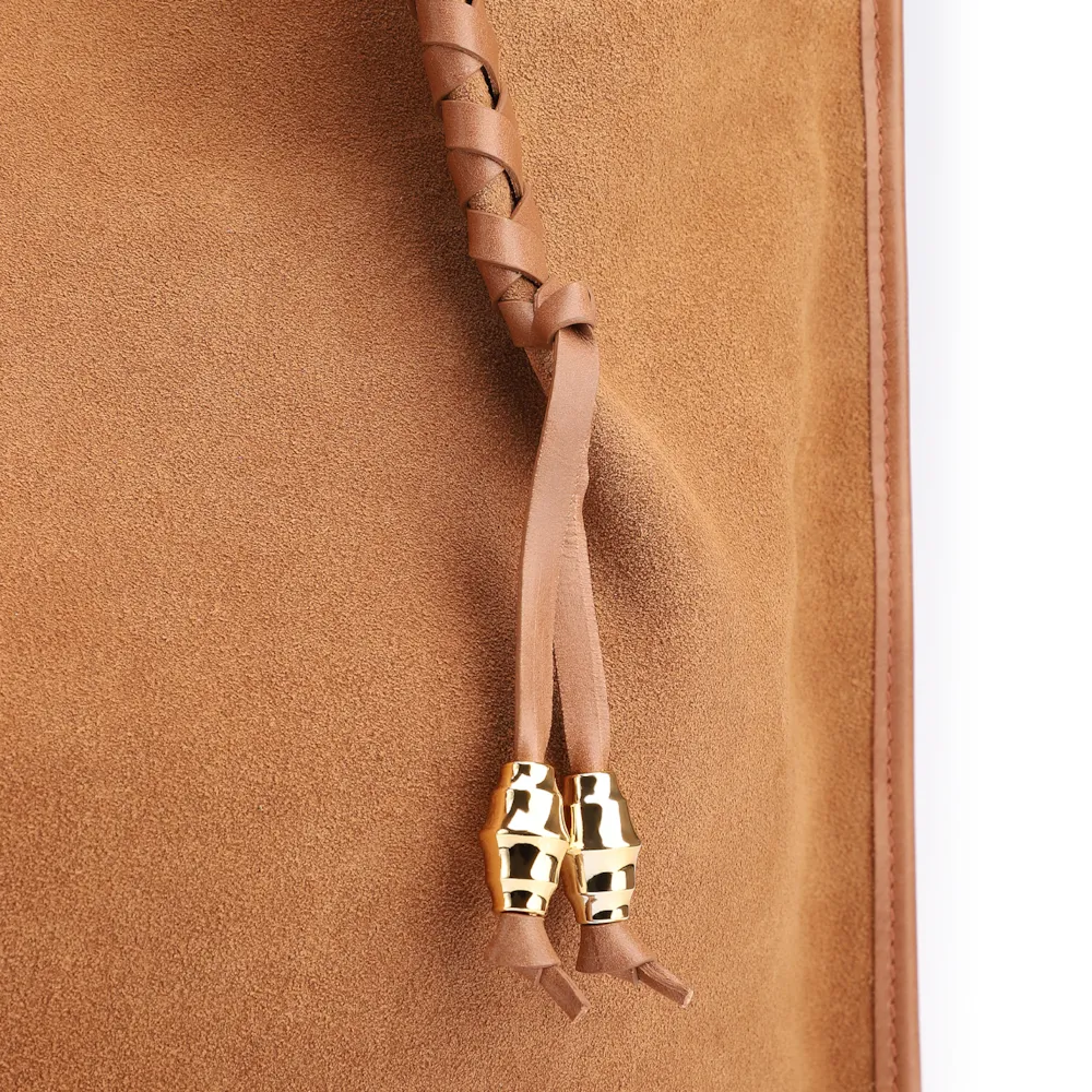 Bolsa Hobo Couro Camurça/Couro Marrom Claro - imagem 6