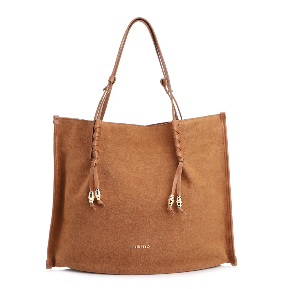 Bolsa Hobo Couro Camurça/Couro Marrom Claro