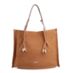 Bolsa Hobo Couro Camurça/Couro Marrom Claro - imagem 1