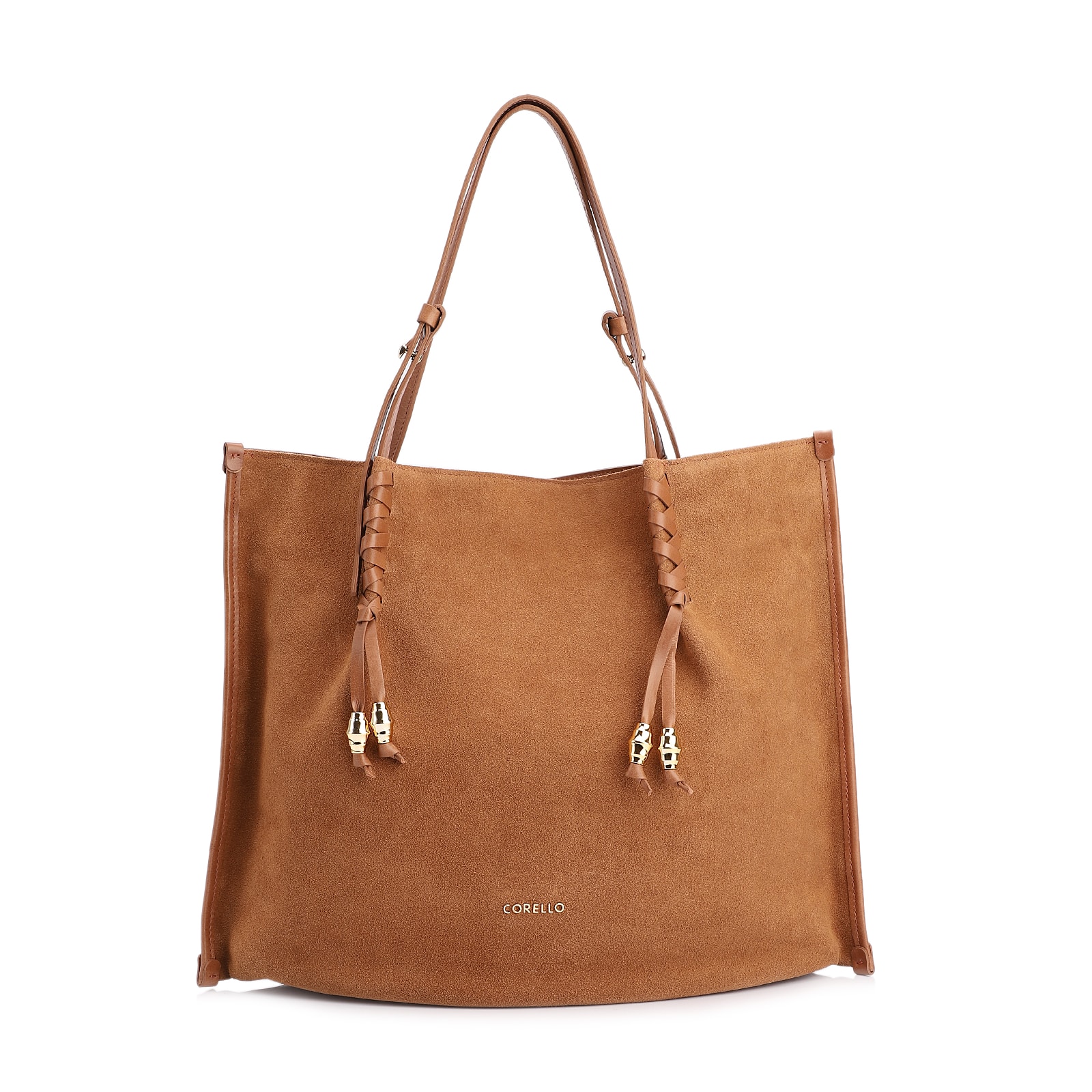 Bolsa Hobo Couro Camurça/Couro Marrom Claro