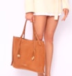 Bolsa Hobo Couro Camurça/Couro Marrom Claro - imagem 2