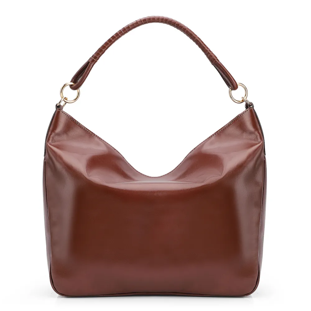 Bolsa Hobo Couro Camurça/Couro Marrom Escuro - imagem 3