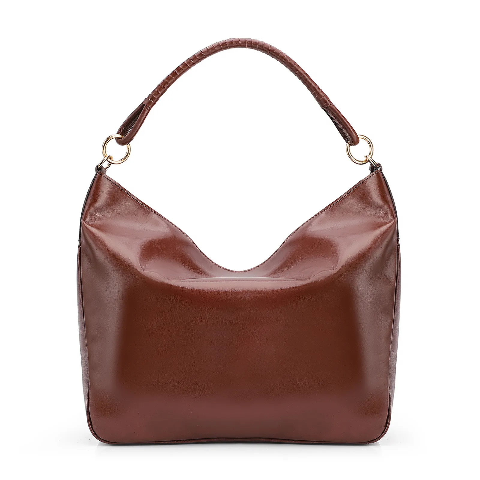 Bolsa Hobo Couro Camurça/Couro Marrom Escuro