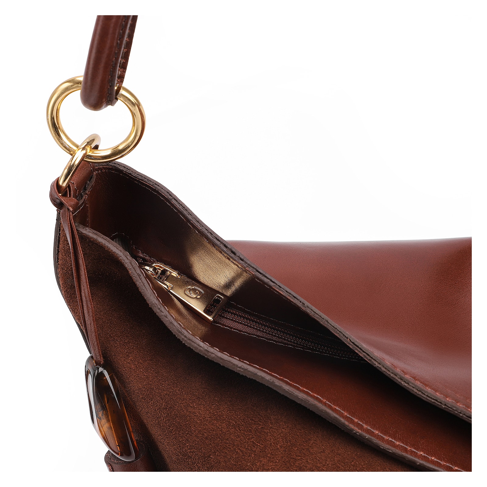 Bolsa Hobo Couro Camurça/Couro Marrom Escuro