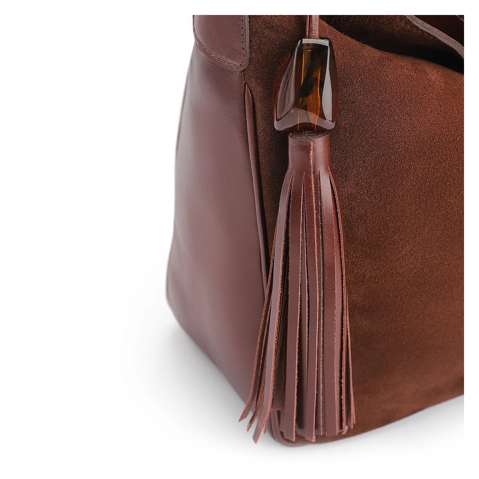Bolsa Hobo Couro Camurça/Couro Marrom Escuro