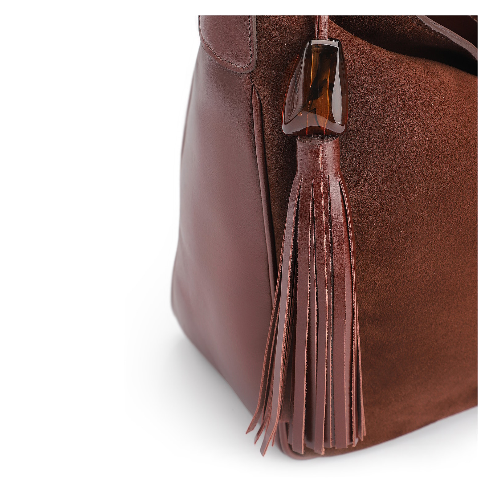 Bolsa Hobo Couro Camurça/Couro Marrom Escuro
