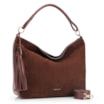Bolsa Hobo Couro Camurça/Couro Marrom Escuro - imagem 2