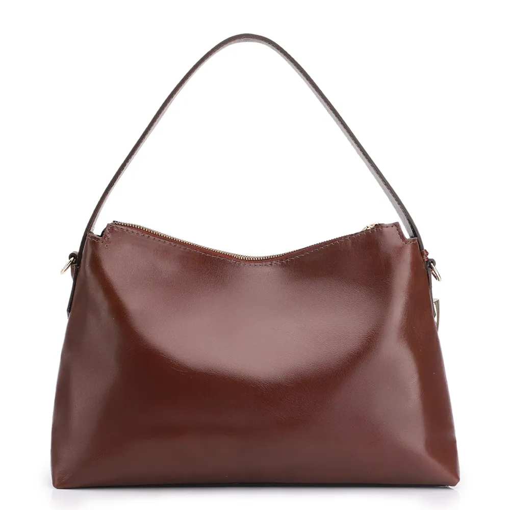 Bolsa Hobo Couro Camurça/Couro Marrom Escuro - imagem 3